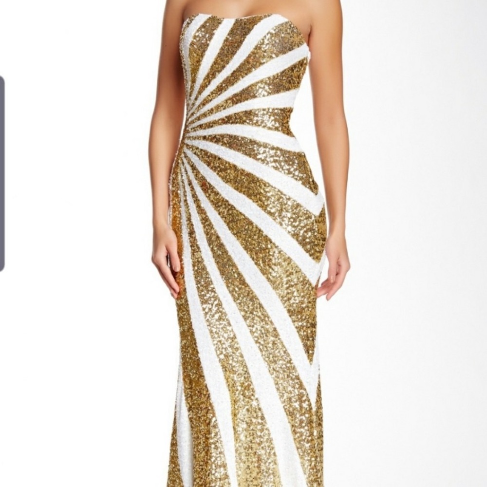 La Femme Gold and White Sequin Dress
